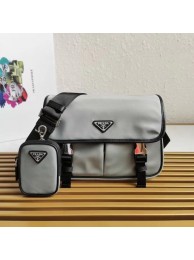 Prada Re-Nylon and Saffiano leather shoulder bag 2VD769 gray Tl5879KX22